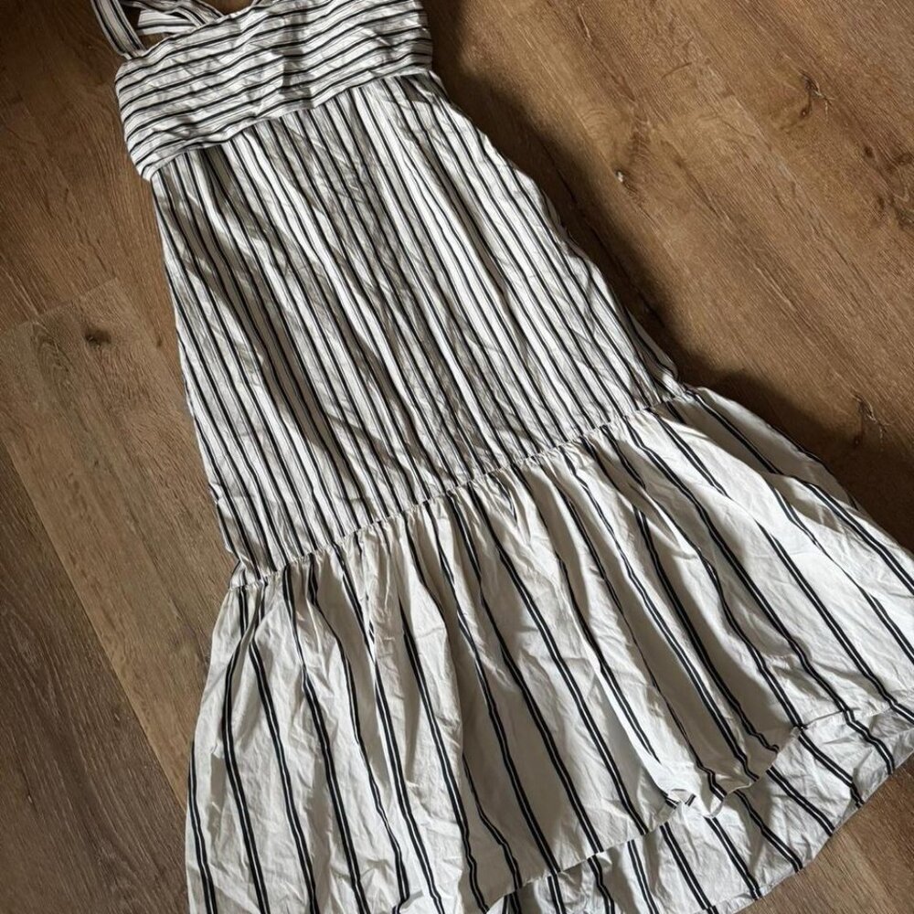 Theory Women's Black Striped Cotton Tie-Back Sleeveless Midi Dress Size S‎ - Picture 2 of 6